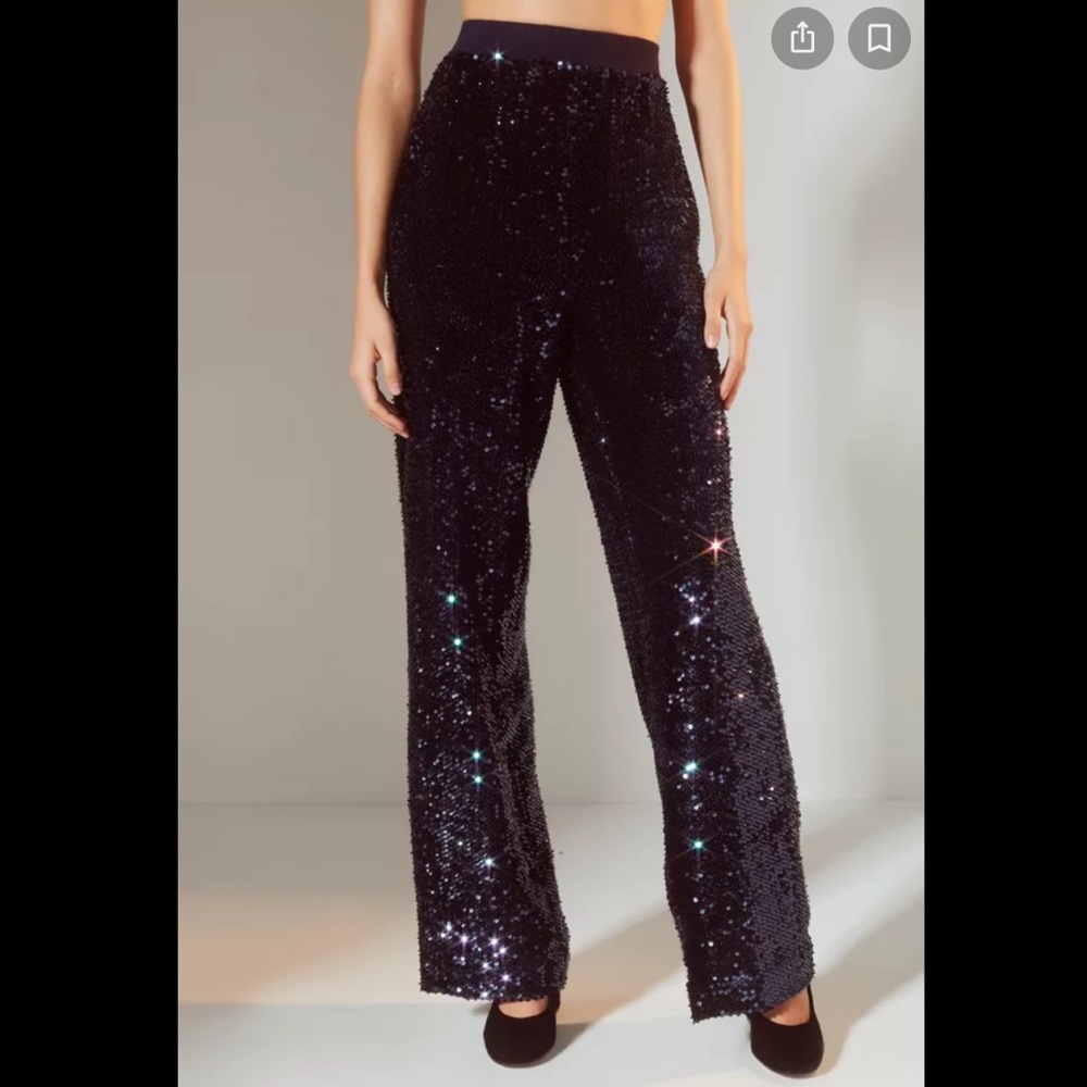 Light Before Dark Blue Sequined Wide Leg Pants Size Small